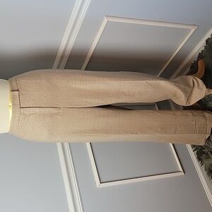 VINTAGE Wool Blend Tan Cream Houndstooth Straight Leg Old Money Office Pants 12
